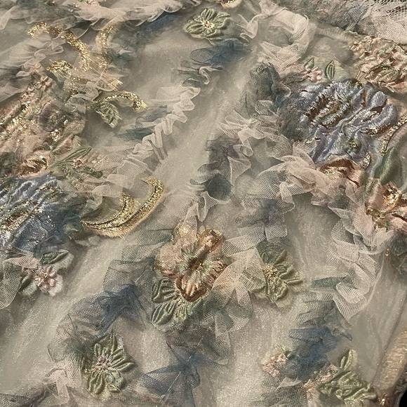 Elegant Girl’s Sugar Pageant Sage, Blue, Gold Beaded Lace Dress 12-14 - Picture 9 of 16